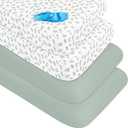 Biloban 2-Pack Crib Sheets Waterproof for Boys Girls, Fitted Crib Sheet for Standard Crib and Toddler Mattress Protector, Super Soft Microfiber Baby Sheet 52x28x8in(Leaf)