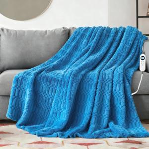 Heated Blanket Flannel Throw Blanket, 50"*60" Electric Heating Blanket with ETL & FCC & 12 Heating Levels & Auto Shut OffMachine Washable Blue
