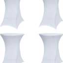 Obstal Cocktail Table Covers Stretch Spandex White Cocktail Table Cover Cloth for Wedding, Banquet and Party (30"-32" Diameter x 42" Height,4Pc)