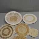 9PCS Boho Wall Baskets Set, Seagrass Rattan Wicker Basket Set, Round Handmade Hanging Basket Decor for Farmhouse Living Room Bedroom Display Table Kitchen Home (9pcs beige white tassel)