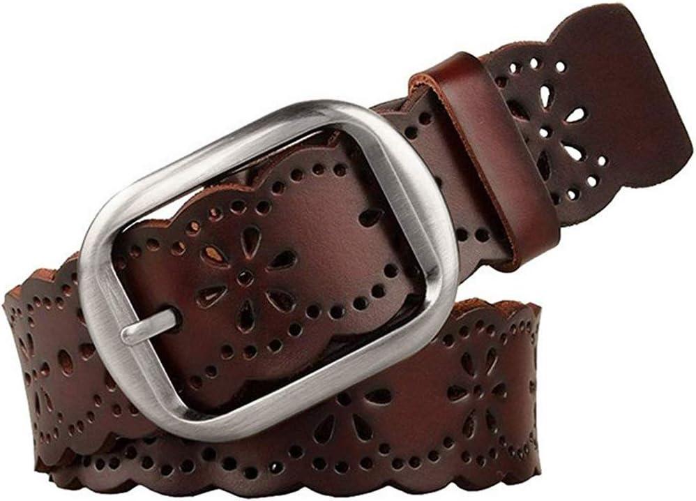 JASGOOD Women's Hollow Flower Genuine Leather Belt for Jeans Pants Wide Belt for Ladies, (Dark Brown)