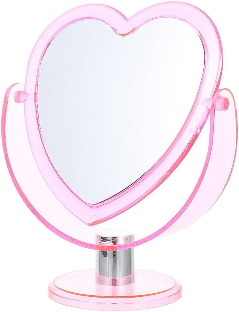 Double Sided Makeup Mirror Hear-Shaped Table Mirror Desktop Cosmetic Vanity Heart Shaped Makeup Vintage Makeup Dresser Rotatable