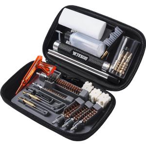 Gun Cleaning kit Pistol Rifle Handgun - Cleaner for .22, 357, 40, 45, 9mm, 223, 5.56 Caliber with Portable Case, Bronze Bore Brush, Chamber Brush, Brass Jag, Steel Pick, Patch Holder, Steel Rod