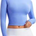 RUNNING GIRL Long Sleeve Workout Tops for Women Soft Crew Neck Basic Tight Cropped Top Casual Seamless Shirt (Small, A-light Blue)