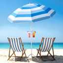paramondo 6.5FT Beach Umbrella with Sand Anchor, Portable Sunshade Outdoor Patio Umbrella with Adjustable Push Button Tilt, Windproof UV Protection for Sand, Backyard, Pool and Beach, Sea Rhythm