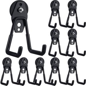Landhoow 10 Pcs Large Magnetic Hooks Heavy Duty Garage Magnet Hooks Strong Storage Utility Magnetic Hangers with Anti Slip Rubber Coating for Indoor and Outdoor Hanging (Black)