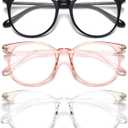 Gaoye 3 Pack Blue Light Blocking Glasses, Retro Round Eyewear Frame Anti Eyestrain Computer Glasses for Women Men - GY1688 (Black+Pink+Transparent)