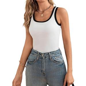 Blooming Jelly Women's Tank Tops Built in Bra Summer Trendy Sleeveless Tops Ribbed Square Neck Shirts XL