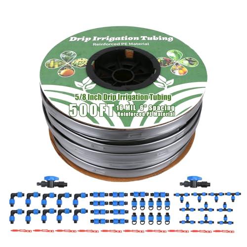 500FT 5/8 Inch 16 Mil Drip Tape Irrigation Kit, 6" Spacing Roll 16 Mil Drip Tape Irrigation, Durable Reinforced PE Material Anti-Bird Pecking Silver Anti-Burning Seedlings Drip Irrigation System