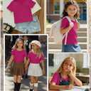YooAurvox Girls Short Sleeve Shirts 5-14Y, Rose Red, 9-10 Years