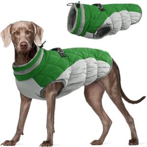 FUAMEY Dog Coat for Large Dogs,Waterproof Dog Winter Jacket with Harness Built in Puppy Cold Weather Coats Reflective Pet Vest with Zipper Warm Fleece Dogs Snowsuit Windproof Green XXXL