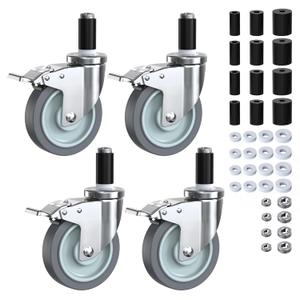 HOLKIE Caster Wheels Locking 5 Inch Expanding Stem Casters, Threaded Swivel Casters Set of 4 Heavy Duty Castors, Fit 1", 1-1/4", 1-2/5",1-1/2", 1-5/8" ID Stainless Steel Table, Cart, Furniture Legs