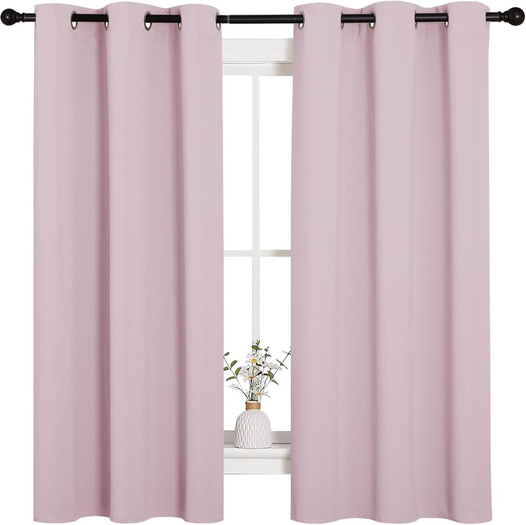 NICETOWN Nursery Essential Thermal Insulated Solid Grommet Top Blackout Curtains/Drapes (1 Pair, 42 x 63 inches in Baby Pink)