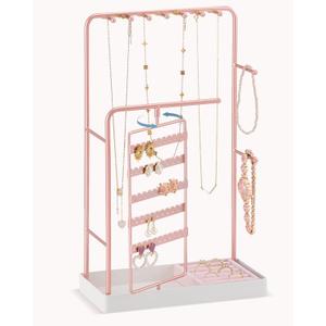 Lolalet Jewelry Organizer Stand, No Assembly Needed Display Storage with Rotating Earring Holder for Necklace Bracelet Rings, Galentines Valentines Gifts Room Dorm Decor for Women Girls -Rosegold