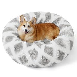 Bedsure Calming Dog Bed for Medium Dogs - Donut Washable Medium Pet Bed, 30 inches Anti-Slip Round Fluffy Plush Faux Fur Cat Bed, Fits up to 45 lbs Pets, Diamond Grey