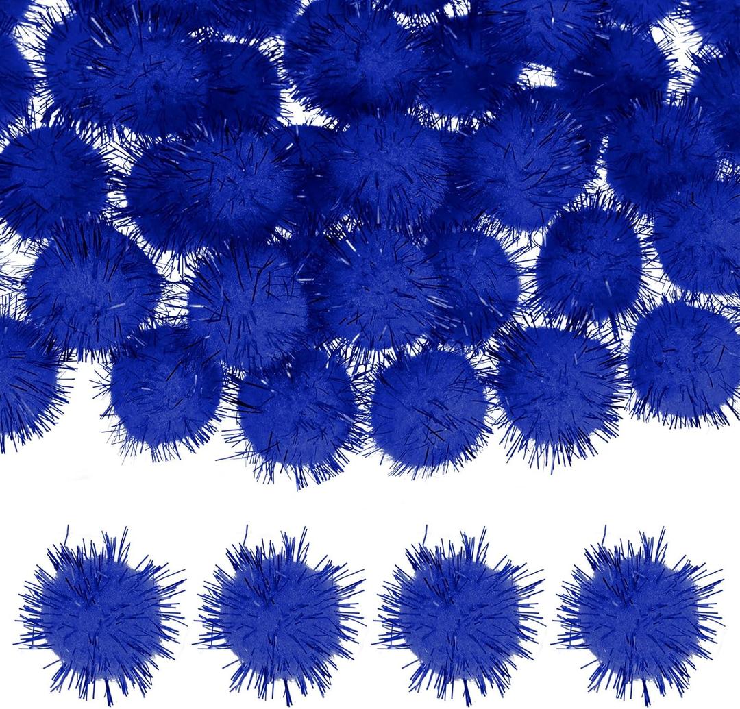 M METERXITY 60-Pack Glitter Pom Pom Balls, 1 in/2.5 cm Mini Tinsel Sparkle Balls for Arts/DIY Crafts/Party Decoration/Christmas/Cat, Soft Assorted Puff Ball [Sapphire Blue]