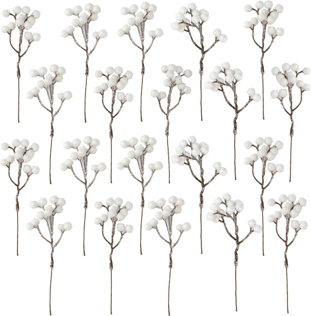 Crafare 36 Pack Artificial Berry Stems 7 Inch White Holly Berry Picks for Christmas Tree Decoration Wreath Crafts Wedding Gift,Holiday Season,Winter Decor