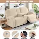 VANSOFY Recliner Loveseat Cover with Middle Console Stretch Reclining Sofa Slipcover for 2 Seat Jacquard Reclining Couch Sofa Covers Furniture Protector with Elastic Straps Bottom (Cream)