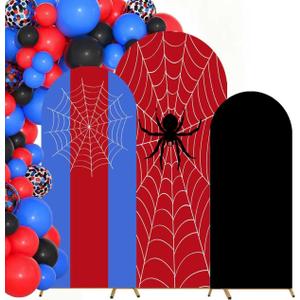 3 Pcs Spider Arch Backdrop Cover 4ft 5ft 6ft Red Blue Black Arch Backdrop Cover Double-Sided Spider Birthday Party Decorations for Photo Props Cosplay Wedding Baby Shower Decoration