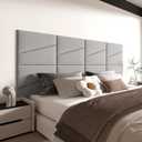 Peel and Stick Headboard for Queen Bed Linen Fabric Upholstered Wall Mounted Headboard - Wall Padding Panel in Light Grey for Bedroom/Living Room/Dorm (6 Panels)