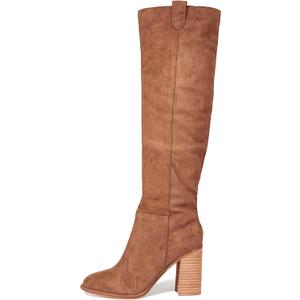 Erocalli Suede Knee-High Boots Fall Boot For Women Chunky Block High Heel Slouch Fashion Boot Round Toe Side Zipper (8, 1 Brown)