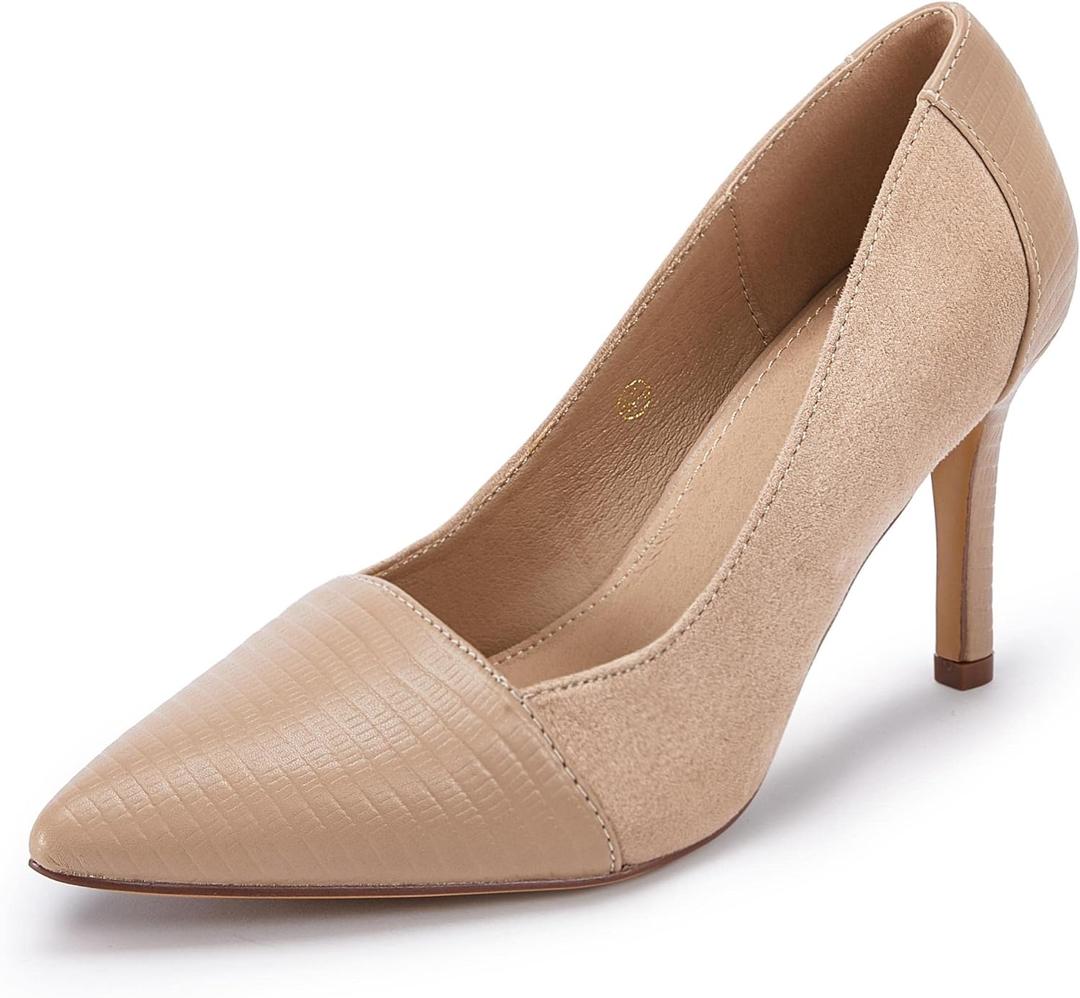 PiePieBuy Womens High Heels Pumps Pointed Toe Slip On Stiletto Classic Dress Party Office Shoes (7.5, Khaki)