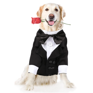 Large Dog Tuxedo Dog Suit, Dog Gentleman Costume Party Suit with Bow Tie Shirt for Halloween Christmas, Formal Pet Wedding Attire, XL