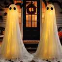 Weysat 2 PCS Light Up Ghost Outdoor 70'' Large Halloween Decorations Spooky Standing Ghost Decor Halloween Gauze Decorations for Front Porch Yard Garden Yard Patio Lawn Party
