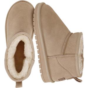 EVELLYHOOTD Genuine Suede Ankle Snow Boots for Women Men-Water Resistant Warm Flat Padded Winter Fuzzy Mini Boots with Cozy Faux Fur Lining (6.5, Mustard Seed)