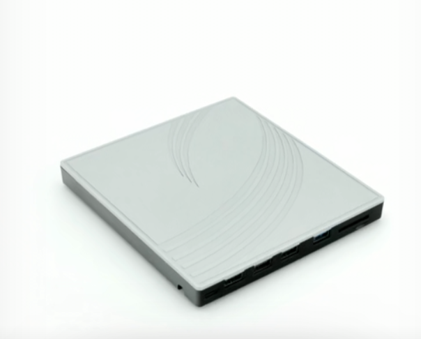 8 in 1 External CD/DVD Drive for Laptop, USB 3.0 Ultra Slim External CD/DVD Player with 4 USB-A Ports, 1 Type-C Port, 2 TF/SD Card Slots, External CD/DVD Burner Compatible with macOS/Windows/Linux