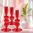 3Pcs Valentine's Day Glass Candle Holders Red Heart Glass Taper Candlesticks Coquette Crystal Candle Holders for Table Centerpiece Bridal Wedding Mother's Day