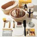 Sourdough Starter Kit  Complete Sourdough Bread Baking Supplies with 24oz Glass Sourdough Starter Jar, 9 Round & 10 Oval Banneton Proofing Basket Set, Sourdough Tools  Artisan Gift for Bakers