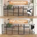 SNUOWU Full Metal Freestanding Dog Gate with Door, 32''Height Foldable Pet Dog Fence for Indoor & Outdoor, 6 Panels Extra Wide Free Standing TallDog Gates for Doorways,House,Stairs,Porch,Deck,Yard