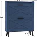 Homleke Farmhouse Shoe Storage Cabinet with Flip Drawers & Barn Door Design | Slim Narrow Shoe Rack Cabinet with Adjustable Shelves & Hidden Storage for Entryway, Foyer, Hallway, Living Room, Blue