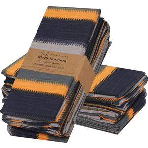 RUVANTI Cloth Napkins Set of 12 Cotton 100%, 18x18 Inches Napkins Cloth Washable, Soft, Absorbent. Cotton Napkins for Parties, Christmas, Thanksgiving, Weddings, Dinner Napkins Cloth - Stripes