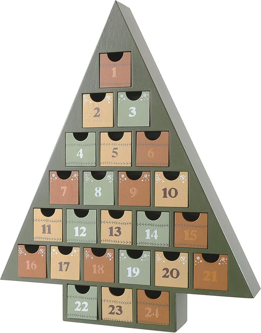JOEJET Wooden Advent Calendar 2025, 24 Days Countdown to Christmas Calendar with Storage Drawers, DIY Tree Shape Refillable Wooden Advent Xmas Countdown Calendar