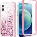 Caka Case for iPhone 12 Pro, iPhone 12 Glitter Case for Women Girls Full Body Bling Liquid Sparkle Flowing Quicksand Clear Protective Case for iPhone 12 Pro 12 (6.1 inches, 2020) (Rose Gold)