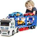 Toddler Boy Toys for 3 4 5 6 7 Years Kids, 21" Double Layer Race Truck Toy with 4 Racing Cars, Friction Powered Vehical Toys with Lights and Sounds, Birthday for Boy Girls-Blue