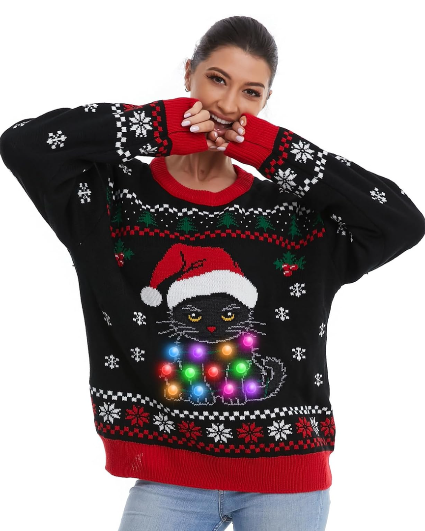 HSCTEK Light Up Women Knitted Christmas Sweater