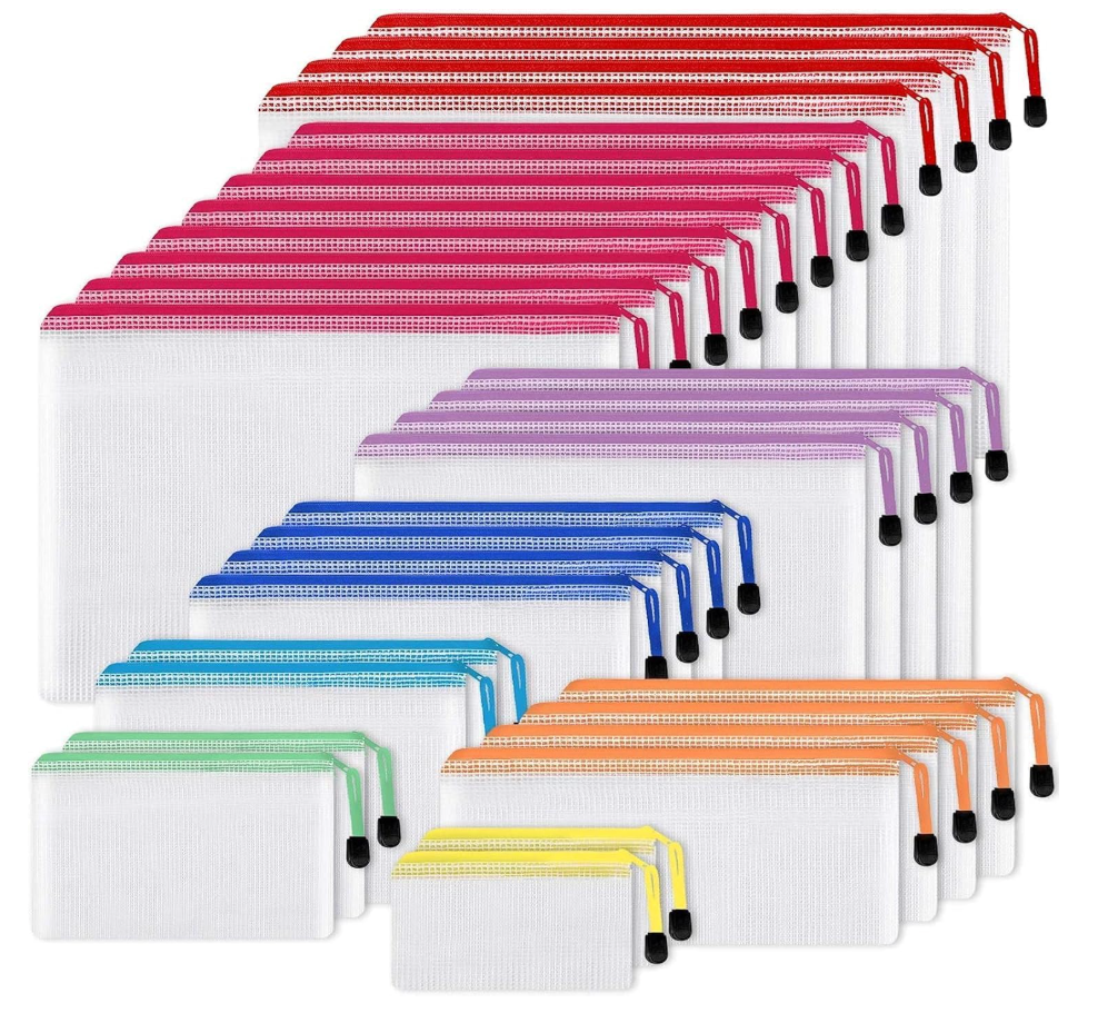 EOOUT 24pcs Mesh Zipper Pouch Bags, A4 Zipper Bags for Organizing Storage, Waterproof Zipper Pouches, Letter Size, File Bags for School, Toys, Puzzle, Board Games and Office Supplies