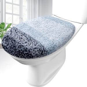 OLANLY Soft Microfiber Bathroom Toilet Lid Cover, Machine Washable Covers, 17.5x15, Stays in Place Rubber Backing, Fits Most Round, Elongated and Oblong Lids, Accessories Decor, Dark Blue