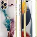 Esdot for iPhone 15 Pro Max Case with Built-in Screen Protector,Durable Cover with Fashionable Designs for Women Girls,Protective Phone Case 6.7" Turquoise Pink Marble