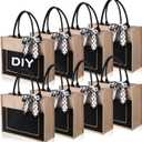 8 Pcs Large Burlap Tote Bags with Handles Jute Bridesmaid Gift Tote with Ribbons and Front Pocket 16.54 x 12.6 x 5.51 Inches Blank DIY Shopping Bags Bulk for Women Beach Wedding Picnic Work Travels