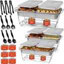 Disposable Chafing Dish Buffet Set, 33 Piece of Chafing Servers with Food Warmers, Covers, Half-Size Food Pans, Water Trays, Serving Utensils, Foil Lids and 4Hr Fuel Cans for Parties, Catering
