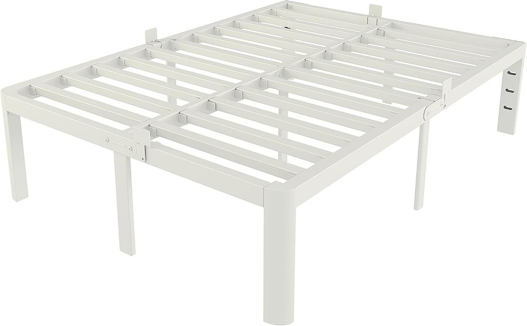 White Bed Frame Queen Size 16 Inch, Metal Queen Bed Frame No Box Spring Needed, Heavy Duty Steel Support 3500 LBS, DIY Headboard, Noiseless, Round Corner Legs, Storage Space, Easy Assembly