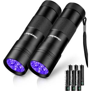 Morpilot Blacklight Flashlights uv Flashlight,12 LED 395nm Ultraviolet Blacklight 2 PCS Black Light Flashlight Mini, Torch Light Pet Urine Detector Light for Dog/Cat, Dry Stains,Resin Curing,Bed Bug