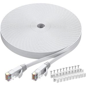 BUSOHE Cat6 Ethernet Cable 75 FT White, Cat-6 Flat RJ45 Computer Internet LAN Network Ethernet Patch Cable Cord, Faster Than Cat5e/Cat5, RJ45 LAN Wire with Clips - 75 Feet