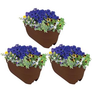 Emsco Group Bloomers Railing Planter with Drainage Holes - 24" Weatherproof Resin Planter - Earth Brown (3 Pack)