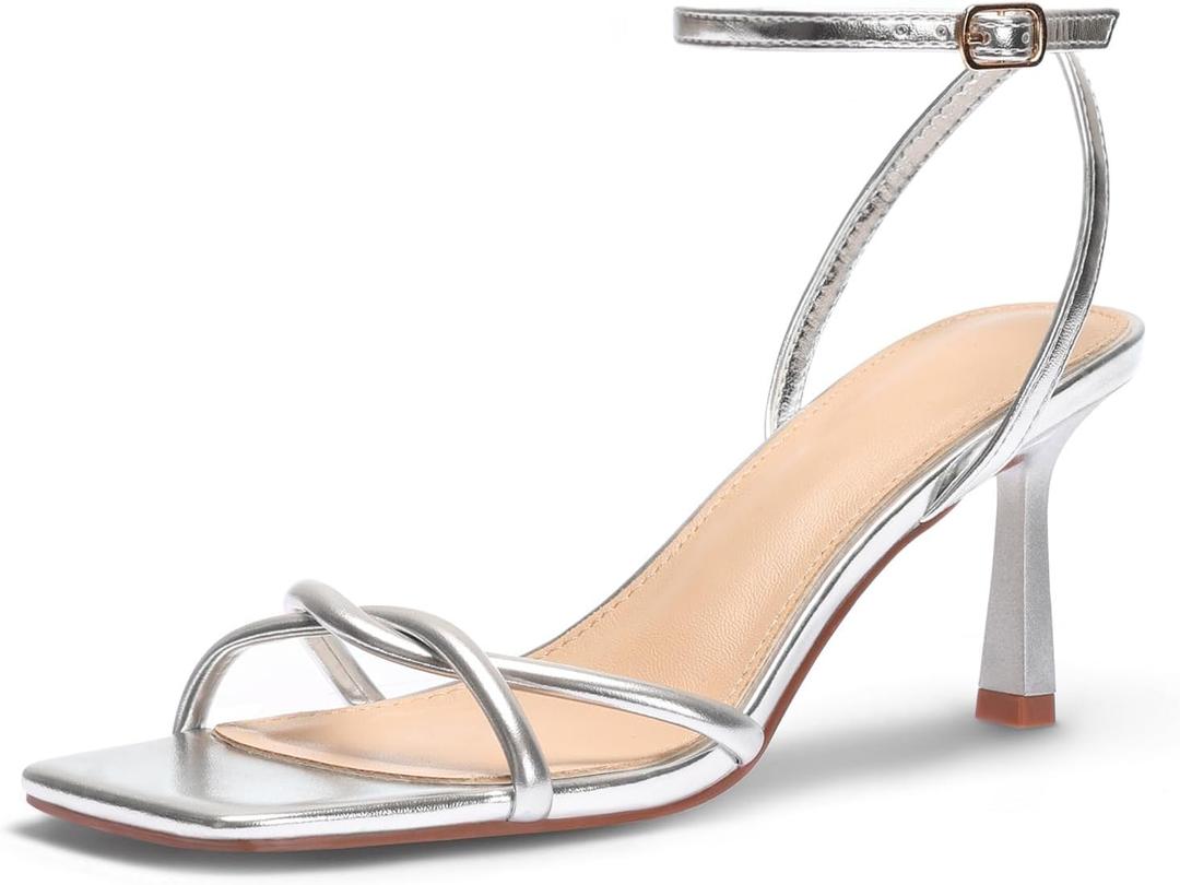 Womens Sandals Strappy Kitten Heels for Women Square Open Toe Strappy Heels Comfortable Heels for Party, Wedding and Daily Wearing,
