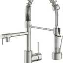 Dual Spout Kitchen Faucet with Pull Down Sprayer, Brushed Nickel Stainless Steel Commercial Sink Faucet with Pot Filler, Single Handle, 1 or 3 Hole Install, for Farmhouse RV Laundry Utility Wet Bar